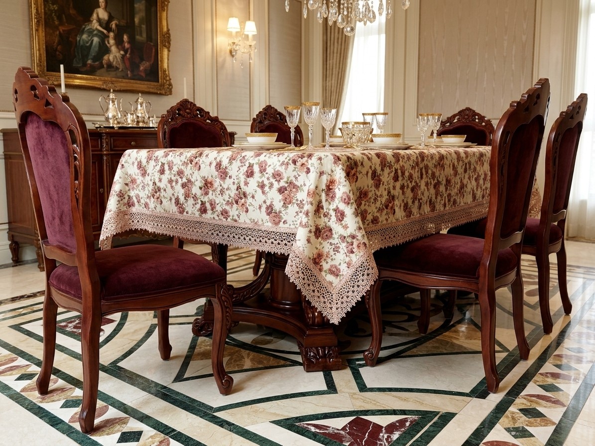 Vintage Rose Jacquard Fabric Rectangular Tablecloth - 90x60 Inch